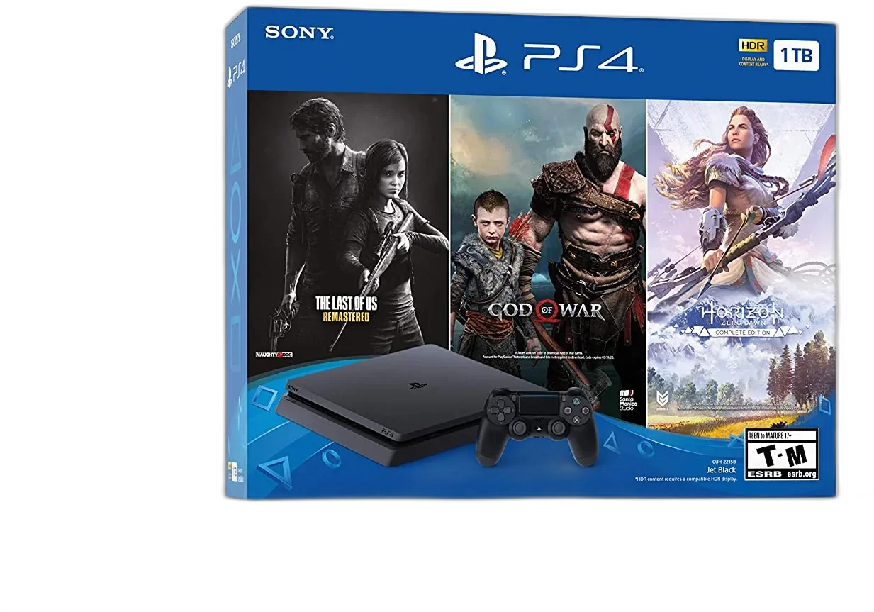  Sony Playstation 4 Slim The Last of Us Remastered + God of War + Horizon Zero Dawn Bundle