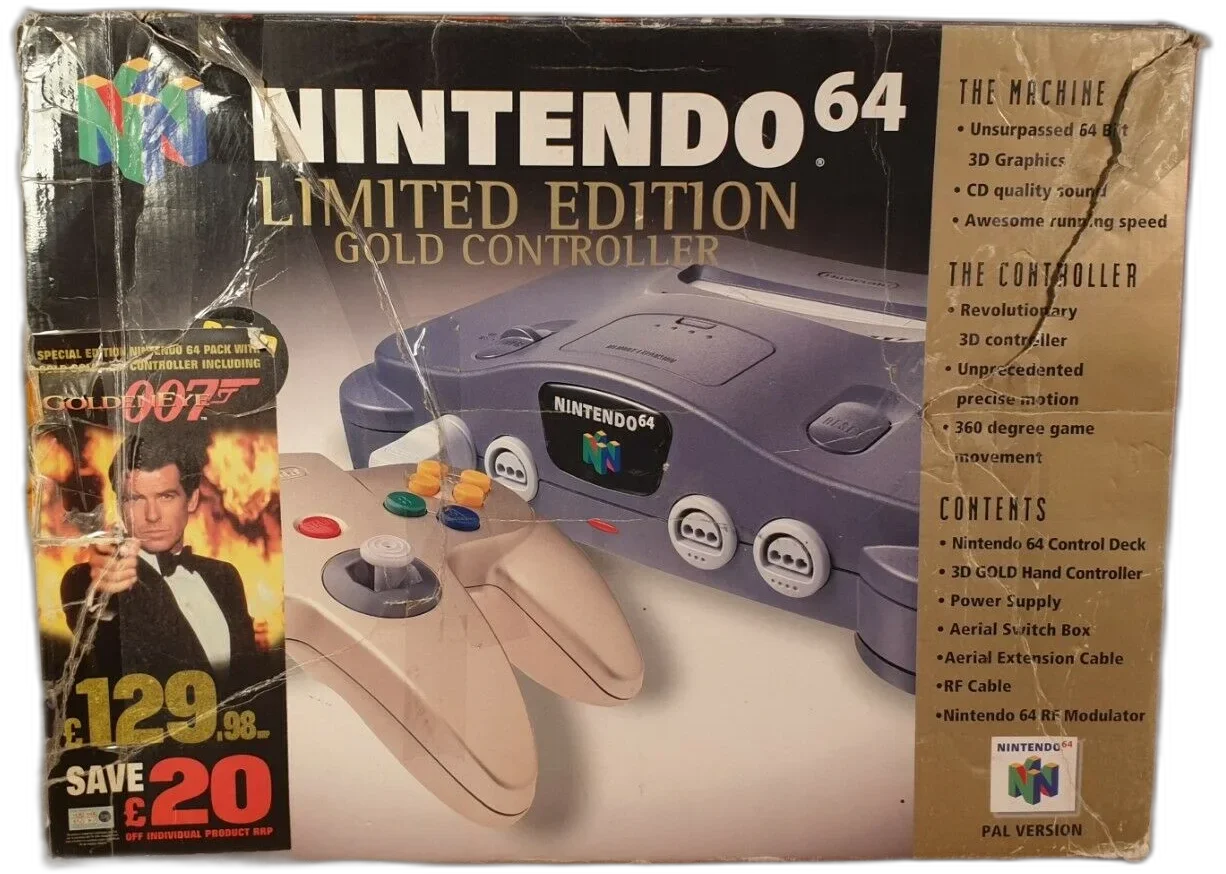  Nintendo 64 Goldeneye 007 Gold Controller Bundle