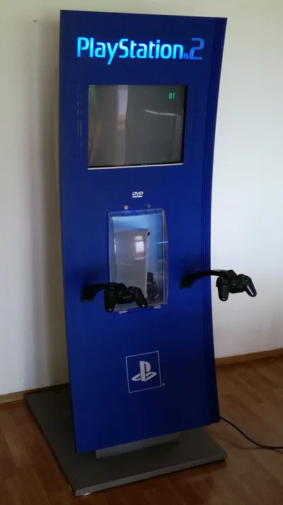 Sony PlayStation 2 Blue Curvy Kiosk with Silver Console