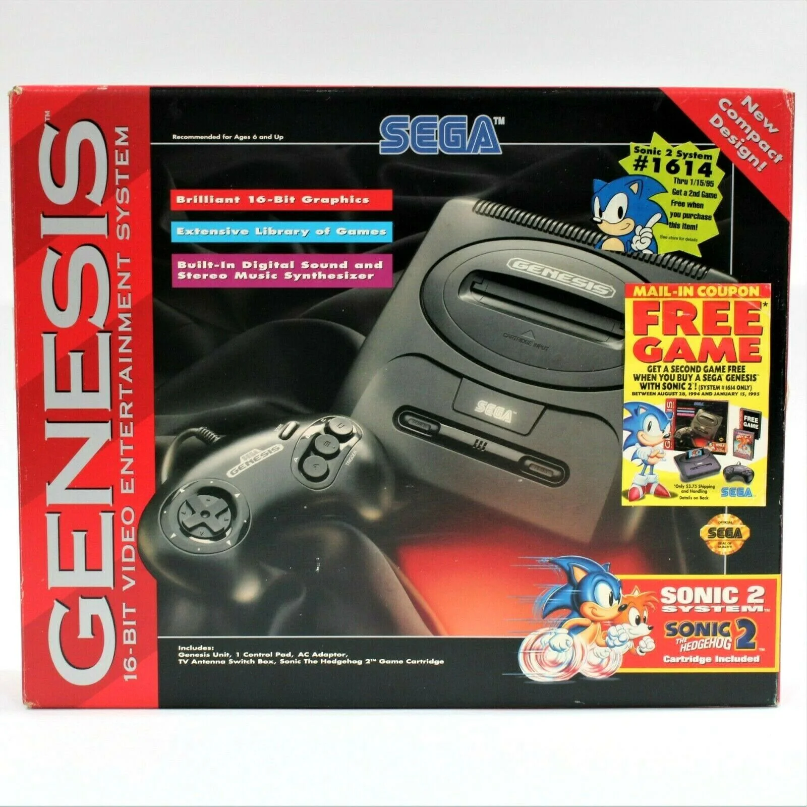  Sega Genesis Model 2 Sonic 2 System Coupon Bundle