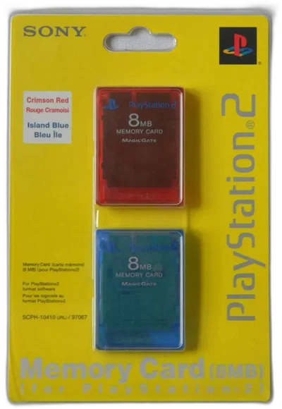 Sony PlayStation 2 Crimson Red + Island Blue Memory Cards