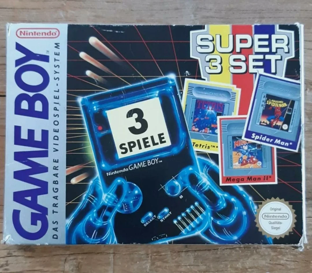  Nintendo Game Boy Super 3 Set Tetris + MegaMan 2 + Spiderman Bundle