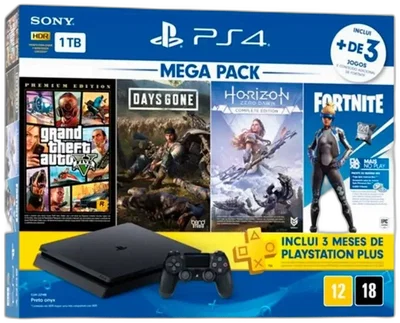 Sony PlayStation 4 Slim Mega Pack GTA + Days Gone + Horizon + Fortnite  Bundle