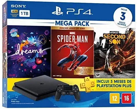 Console Playstation 4 Slim 1TB Mega Pack 4 com 3 Jogos