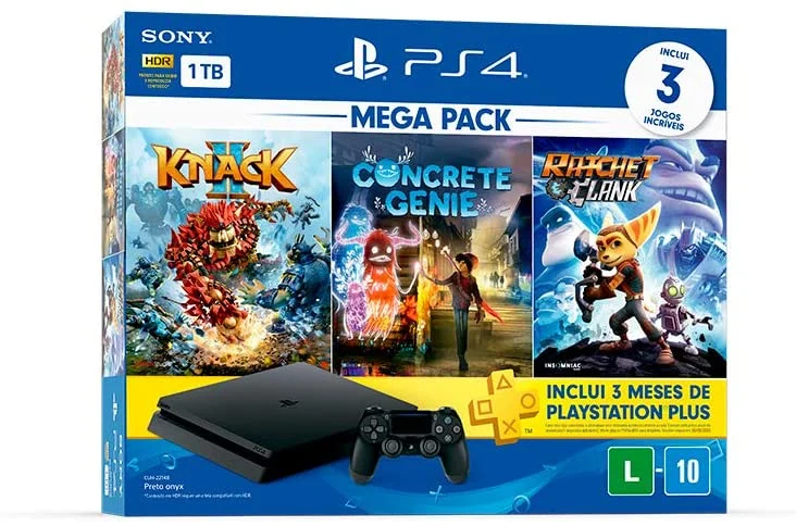  Sony PlayStation 4 Slim Mega Pack Knack 2, Concrete Genie and Ratchet &amp; Clank [BR]