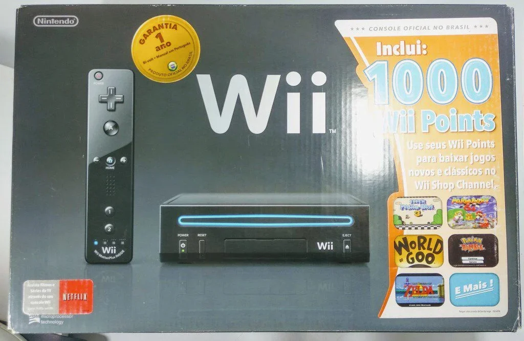  Nintendo Wii Black 1000 Wii Points Bundle