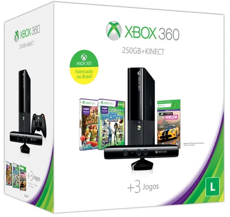 Video game - Microsoft Xbox 360 S + Kinect + 3 Jogos (250GB / NTSC