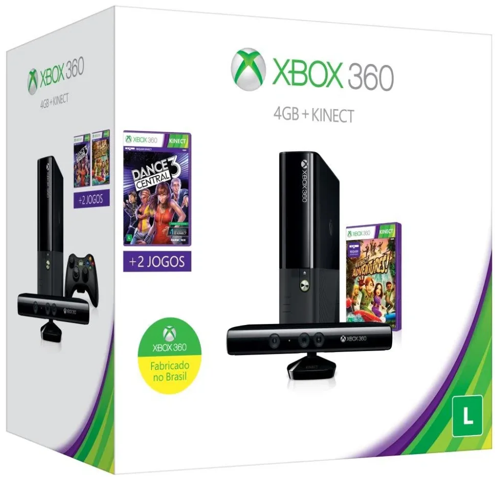  Microsoft Xbox 360 4GB + Kinect + Dance Central 3 and Kinect Adventures Bundle [BR]