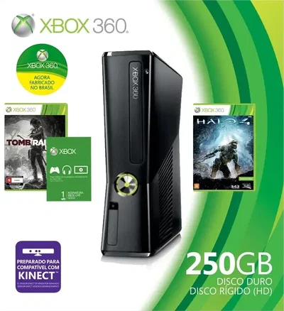 Microsoft Xbox 360 250GB + Tomb Raider and Halo + 1 Month Live Gold Bundle [BR]