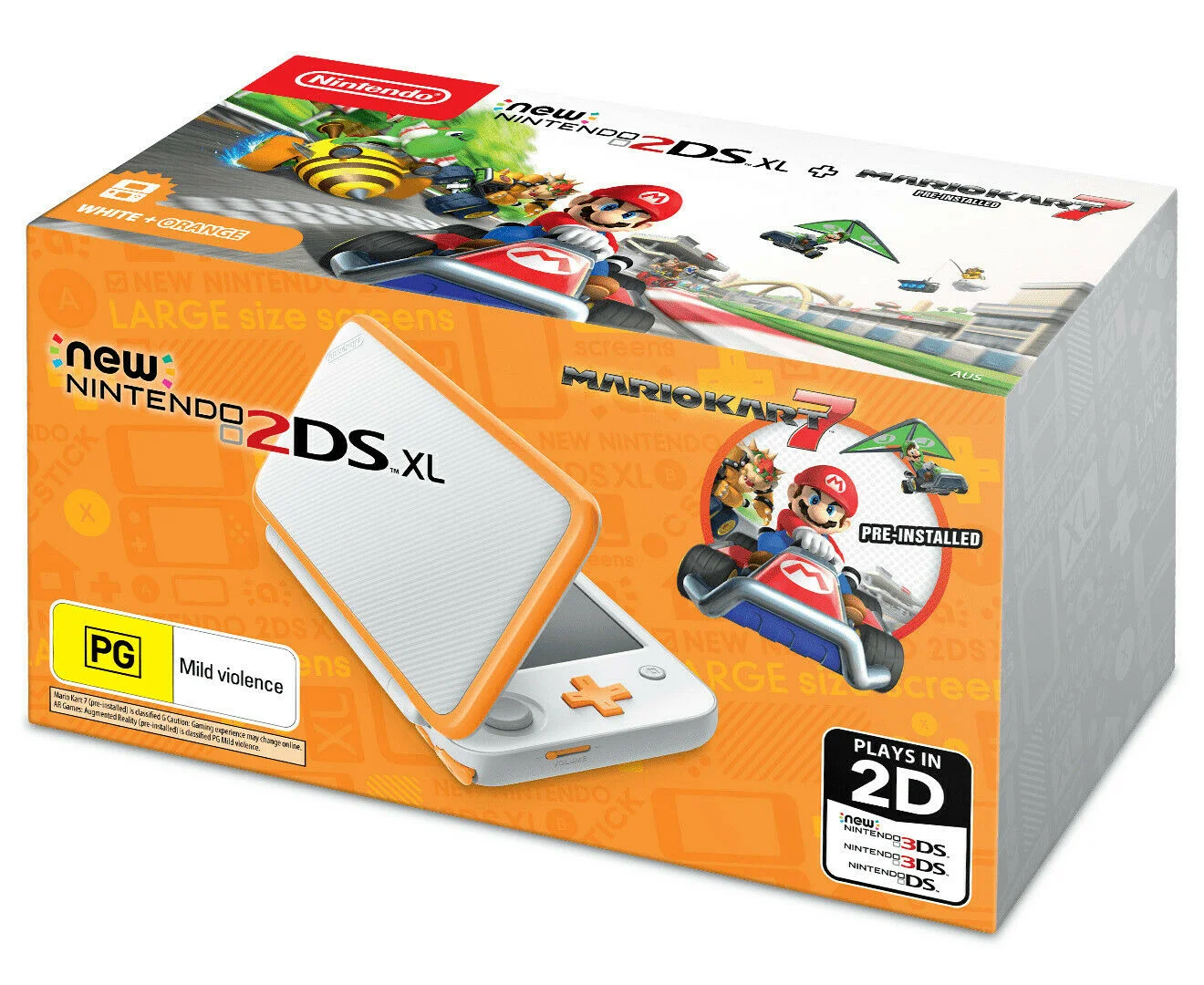  New Nintendo 2DS XL White &amp; Orange + Mario Kart 7 Bundle [AUS]