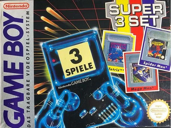  Nintendo Game Boy Super 3 Set Tetris + Megaman + Spiderman Bunde