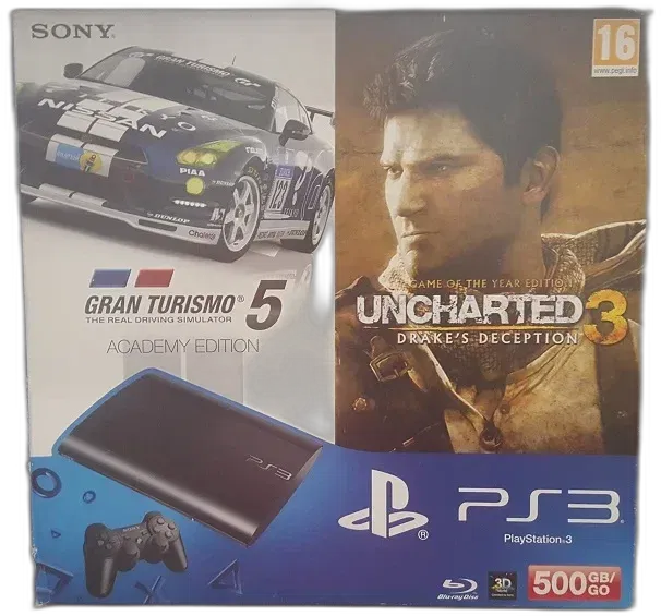  Sony PlayStation 3 Super Slim GT 5 + Uncharted 3 Bundle