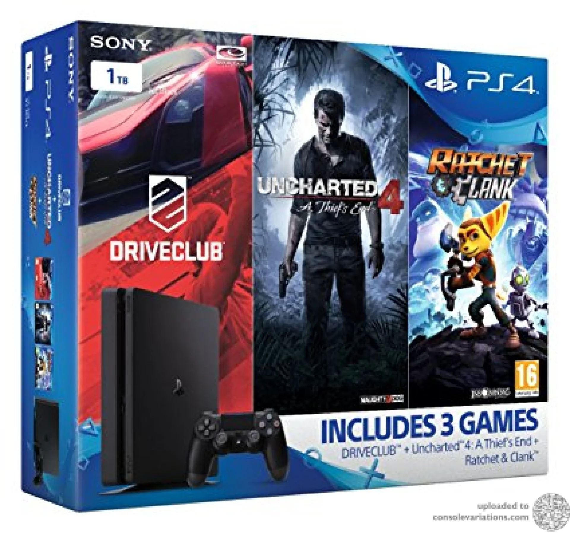  Sony PlayStation 4 Slim Driveclub + Uncharted 4 + Ratchet &amp; Clank Bundle