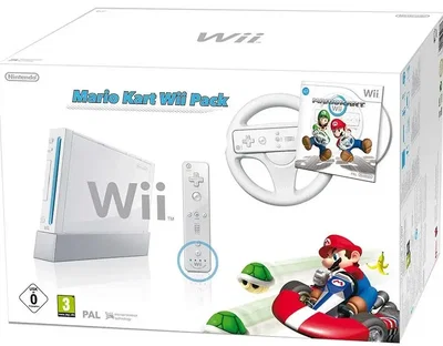 Nintendo Wii mario kart white Bundle