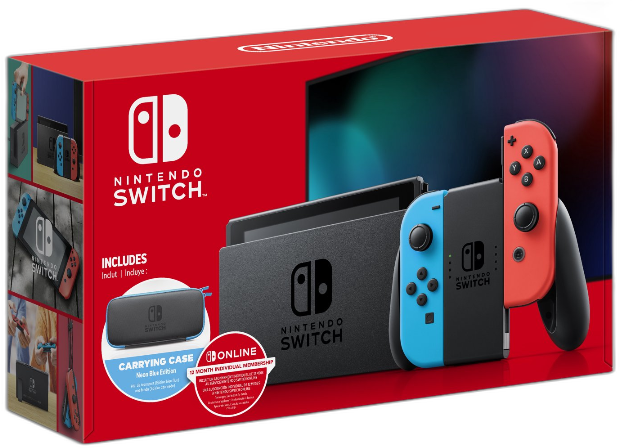  Nintendo Switch Neon Nintendo Switch Online + Carrying Case Bundle