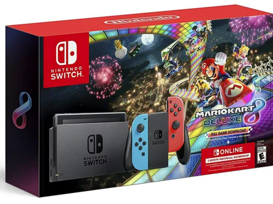  Nintendo Switch Neon Mario Kart 8 Deluxe + 3 Month Nintendo Switch Online Bundle [NA]