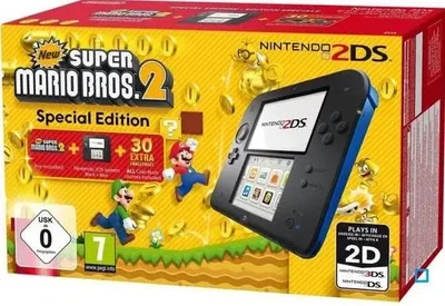 Nintendo 2DS New Super Mario Bros 2 Black Blue Bundle