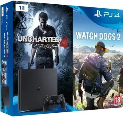 Sony PlayStation 4 Slim Uncharted 4 + Watch Dogs 2 Bundle