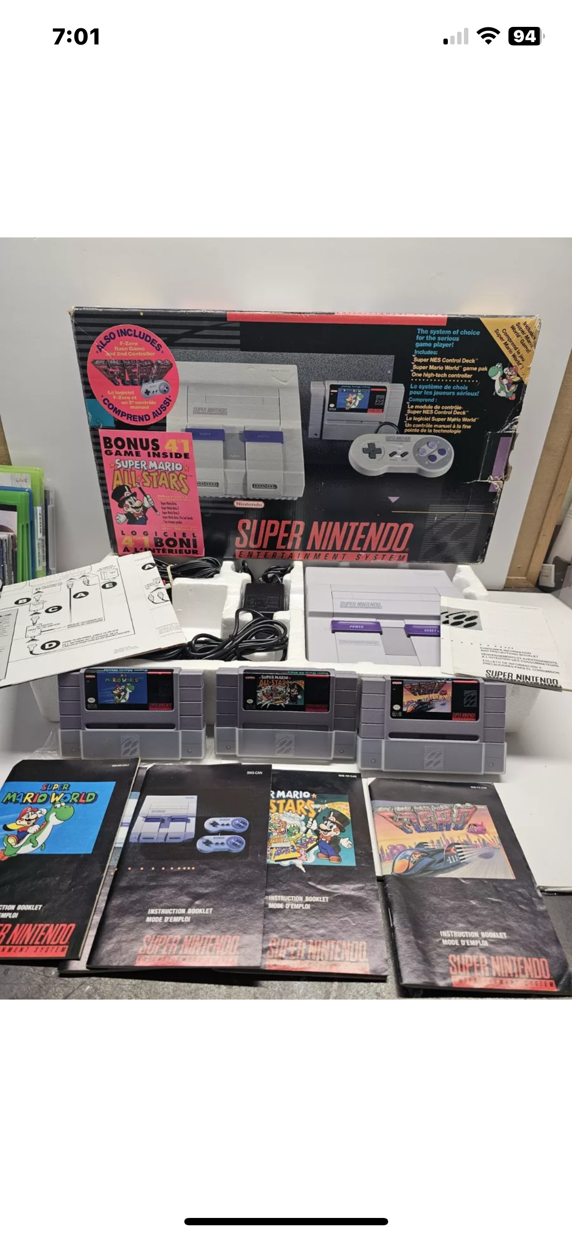  SNES Super Mario World + F-Zero and Super Mario Allstars Bundle