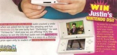 Nintendo DSi Tiger Beat Justin Bieber Console