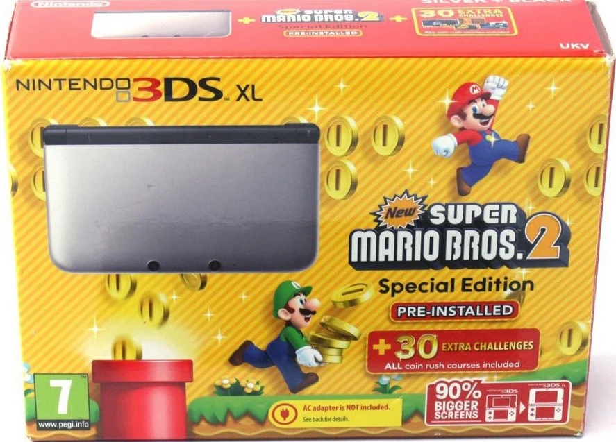  Nintendo 3DS XL New Super Mario Bros 2 Silver Bundle