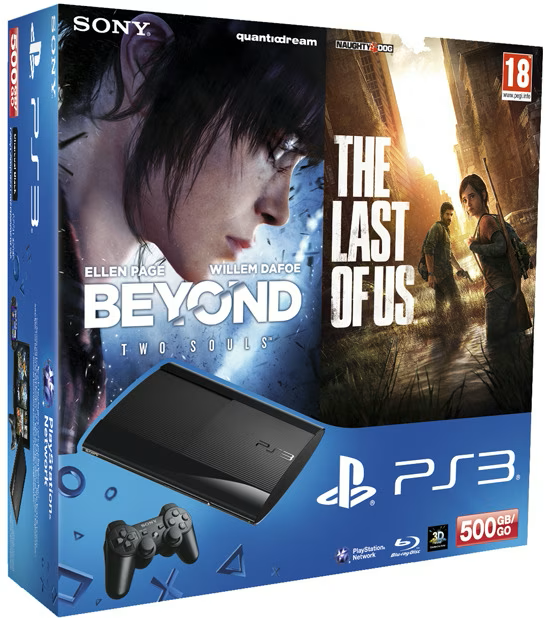  Sony PlayStation 3 Super Slim 500 GB + Beyond: Two Souls + The Last of Us Bundle