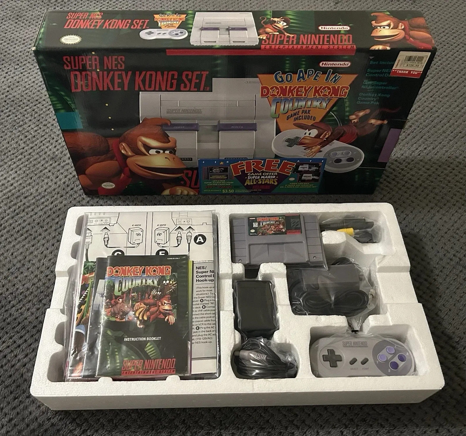  Nintendo SNES Super NES Donkey Kong Set Super Mario All Stars Variant