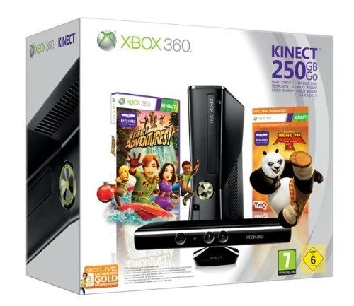  Microsoft Xbox 360 Slim Kinect Adventures + Kung Fu Panda 2 Bundle