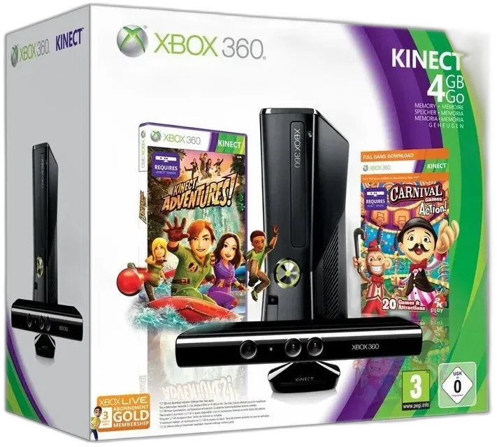 Video game - Microsoft Xbox 360 S + Kinect + 3 Jogos (250GB / NTSC