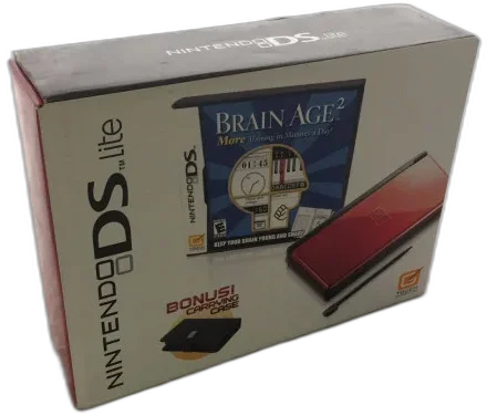  Nintendo DS Lite Black &amp; Crimson Red + Brain Age 2 Bundle