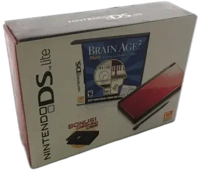 Nintendo DS Lite Black & Crimson Red + Brain Age 2 Bundle