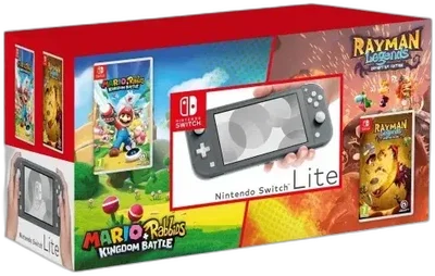 Nintendo Switch Lite Grey Bundle Mario+Rabbids And Rayman Legends Bundle