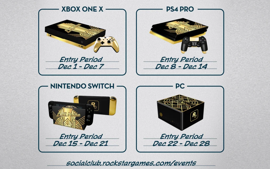 Rockstar is giving away 3 custom golden consoles!