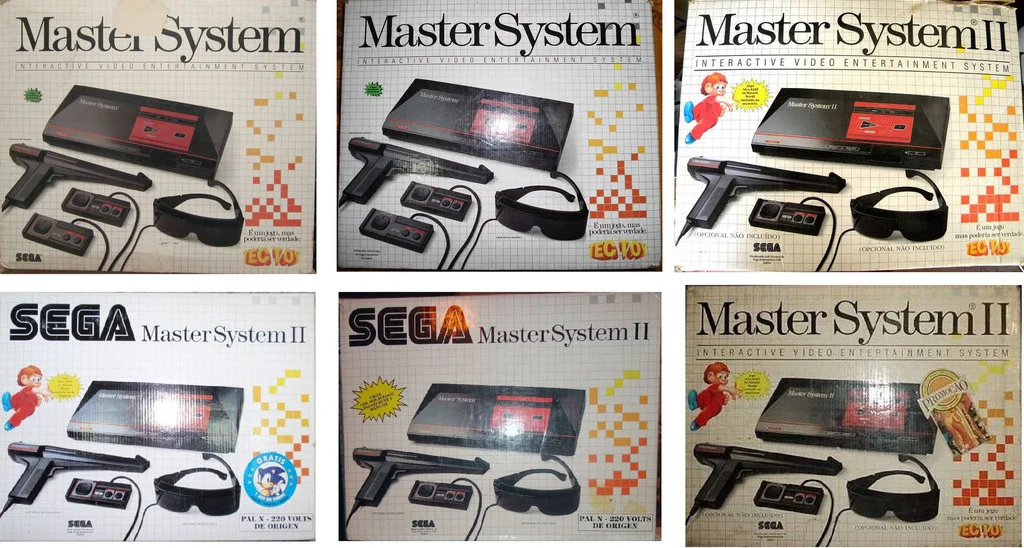 6 Brazilian packaging variations of the Sega Master System